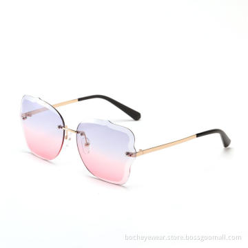 Fashion Rimless Luxury Newest rhinestone oversized UV400 shade sunglasses men 2021